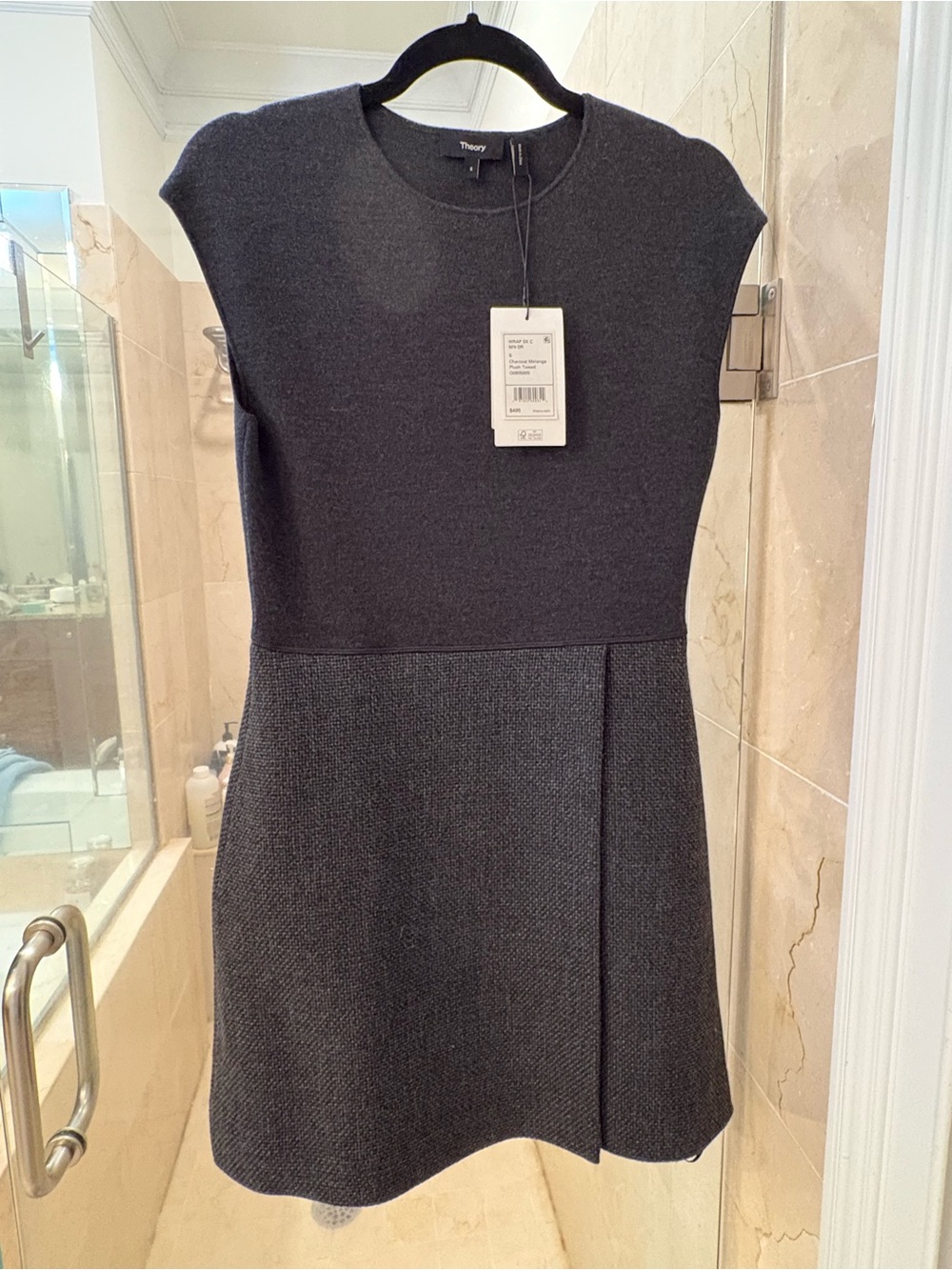 NWT Theory Dark Gray Cap-Sleeve Textured Mini Dress